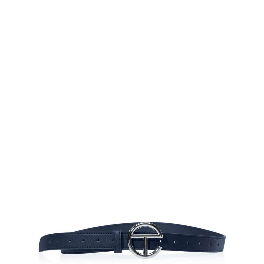 Accessories * | Buy Telfar Logo Belt Silver/Navy Hats + Belts