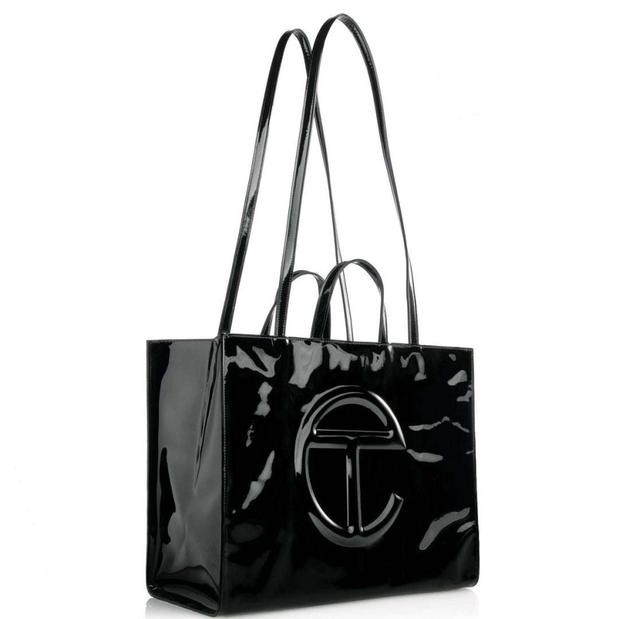 Bags * | Budget Telfar Large Black Patent Shopping Bag Patent Shoppers