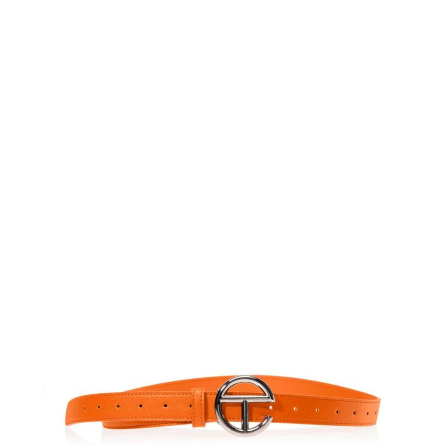 Accessories * | Hot Sale Telfar Hats + Belts Logo Belt Silver/Orange