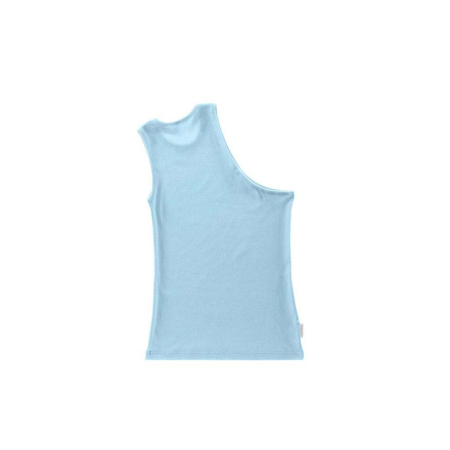 Apparel * | Discount Telfar Rib Knits Half Tank Pool Blue