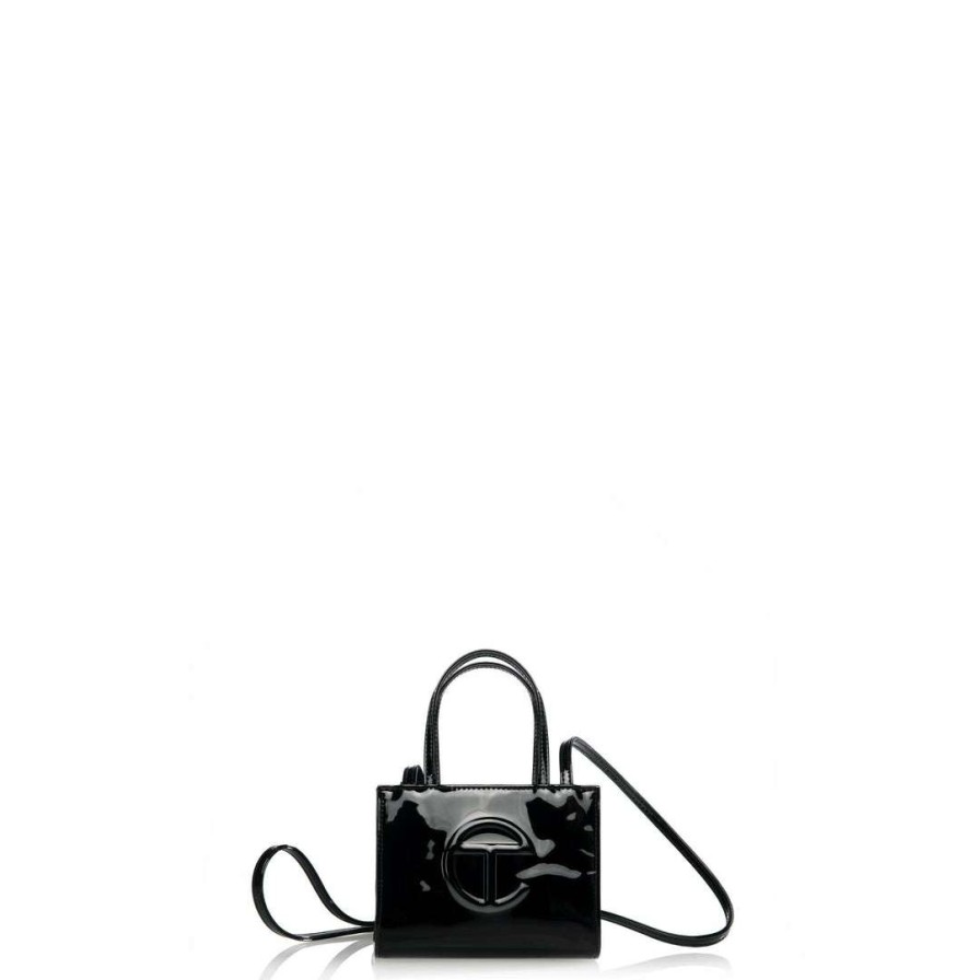 Bags * | Buy Telfar Small Black Patent Shopping Bag Patent Shoppers