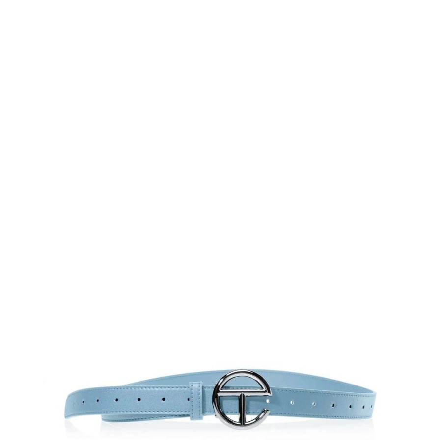 Accessories * | Outlet Telfar Hats + Belts Logo Belt Silver/Pool Blue