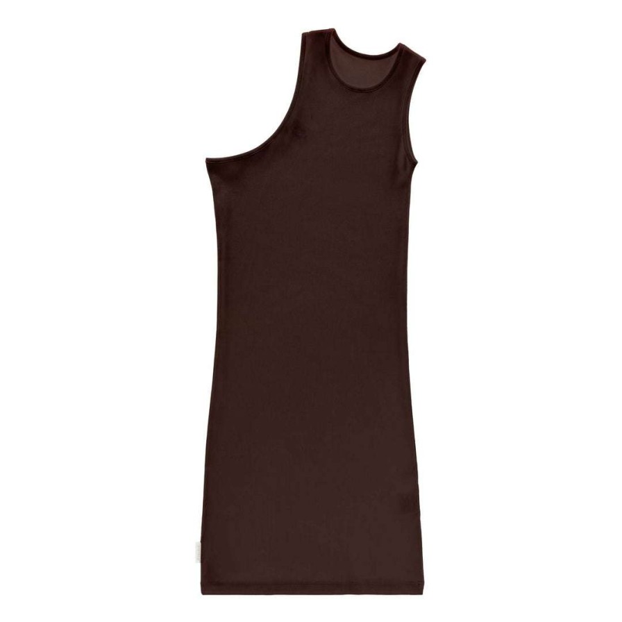 Apparel * | Buy Telfar Rib Knits Half Tank Tunic Chocolate