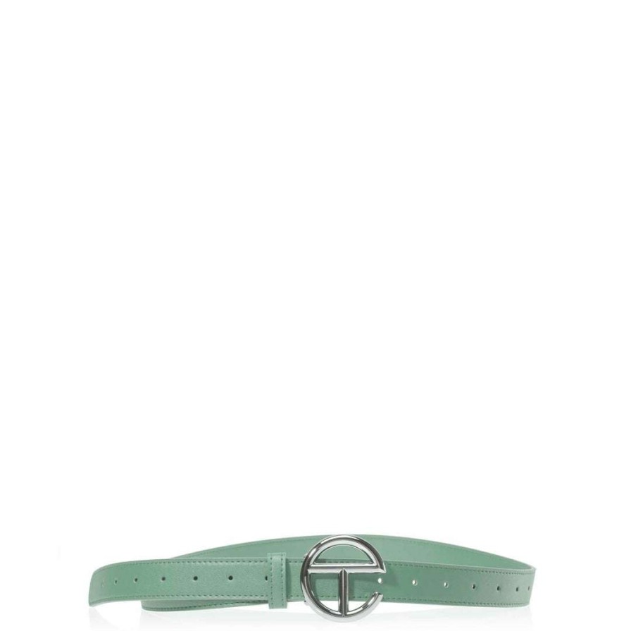 Accessories * | Budget Telfar Logo Belt Silver/Sage Hats + Belts