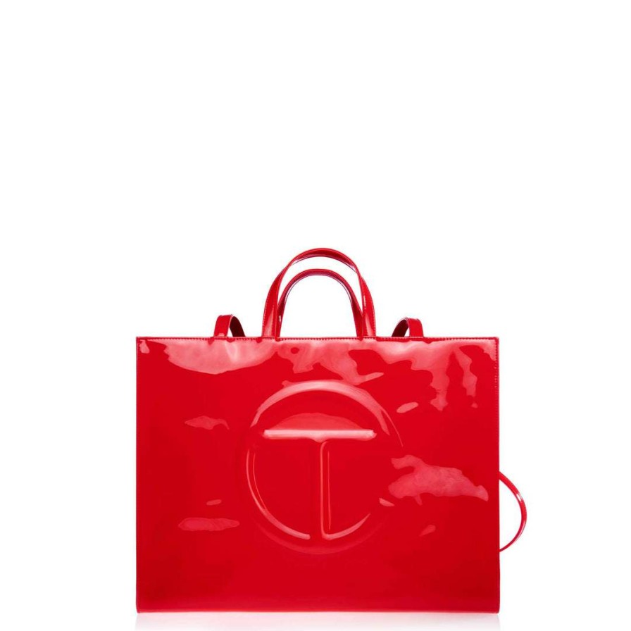 Bags * | Top 10 Telfar Large Red Patent Shopping Bag Patent Shoppers