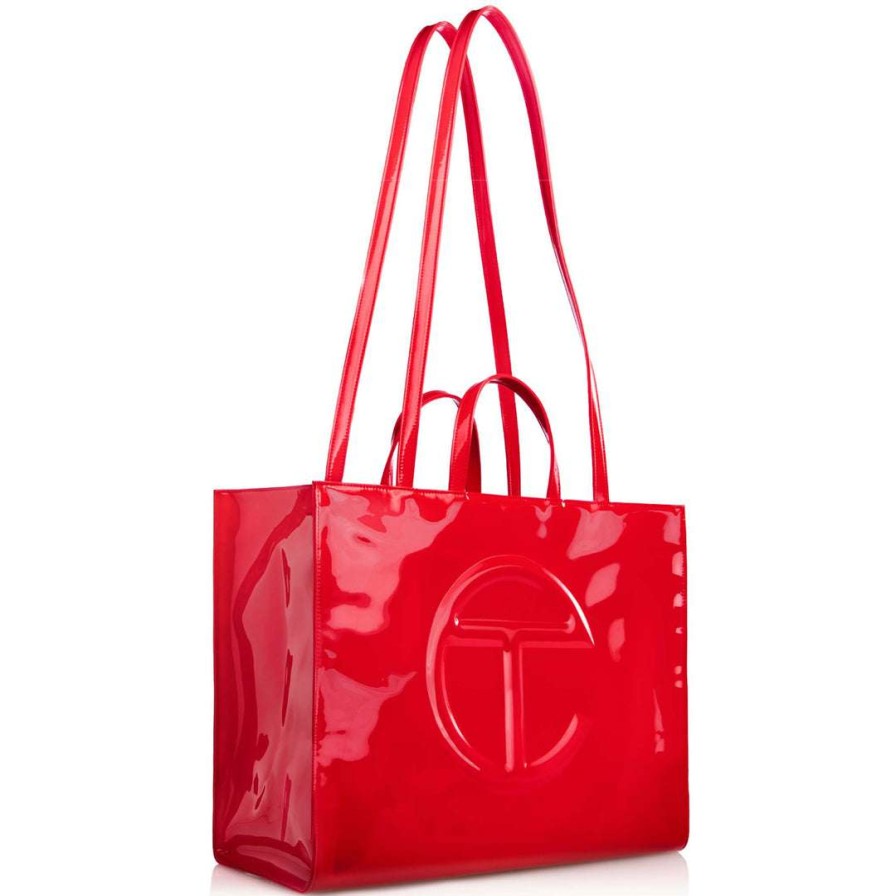 Bags * | Top 10 Telfar Large Red Patent Shopping Bag Patent Shoppers