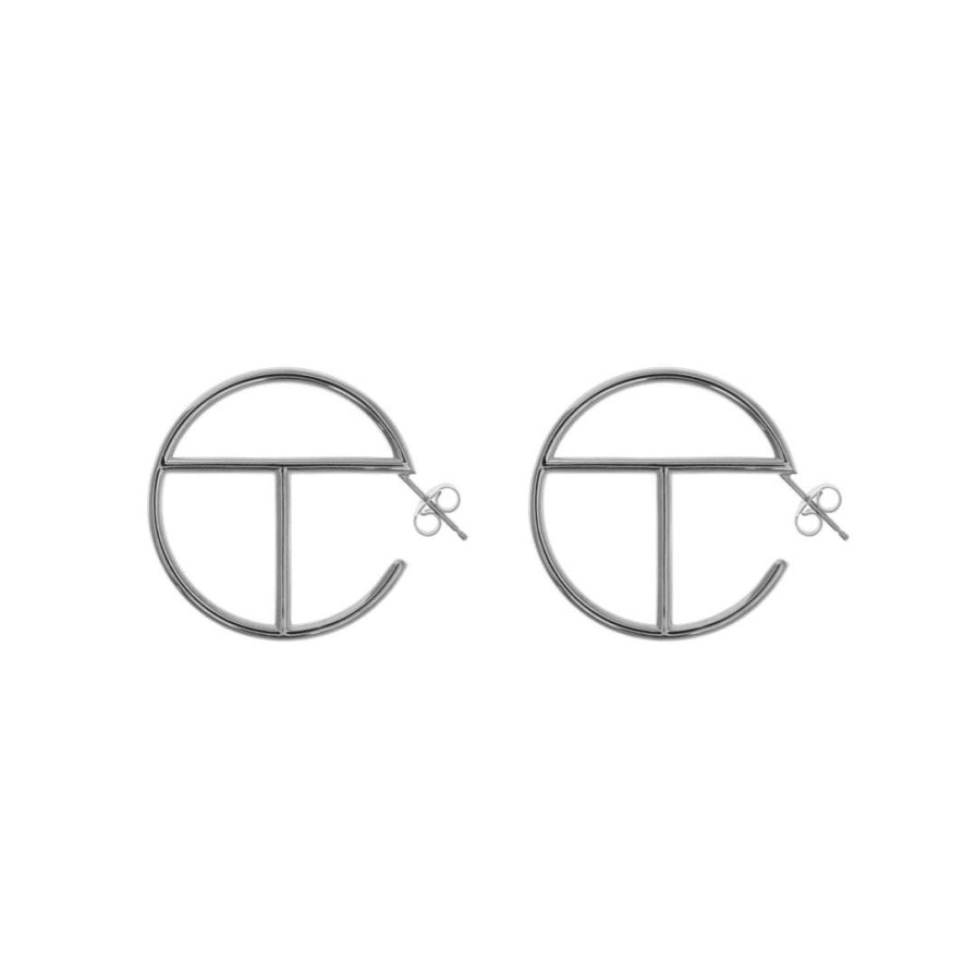 Accessories * | Cheapest Telfar Jewelry Medium Logo Hoop Earring Silver