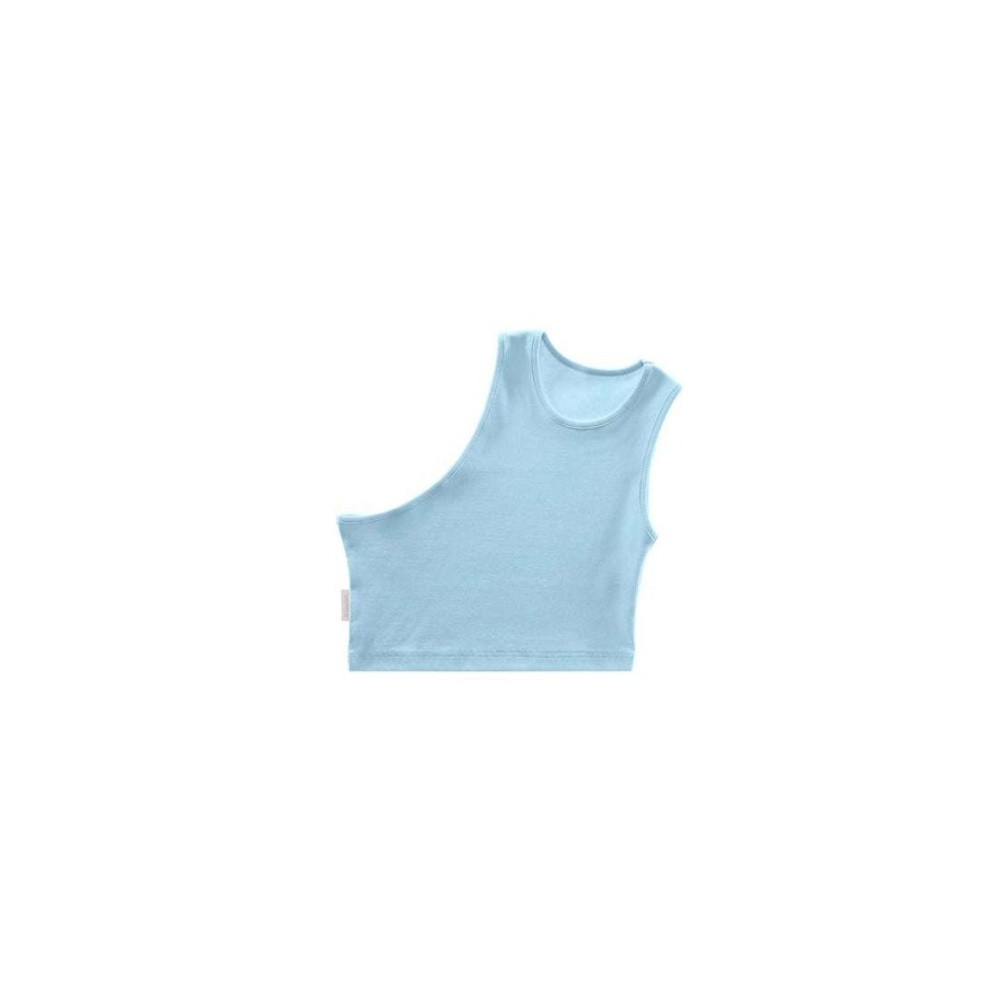 Apparel * | Best Deal Telfar Rib Knits Cropped Half Tank Pool Blue