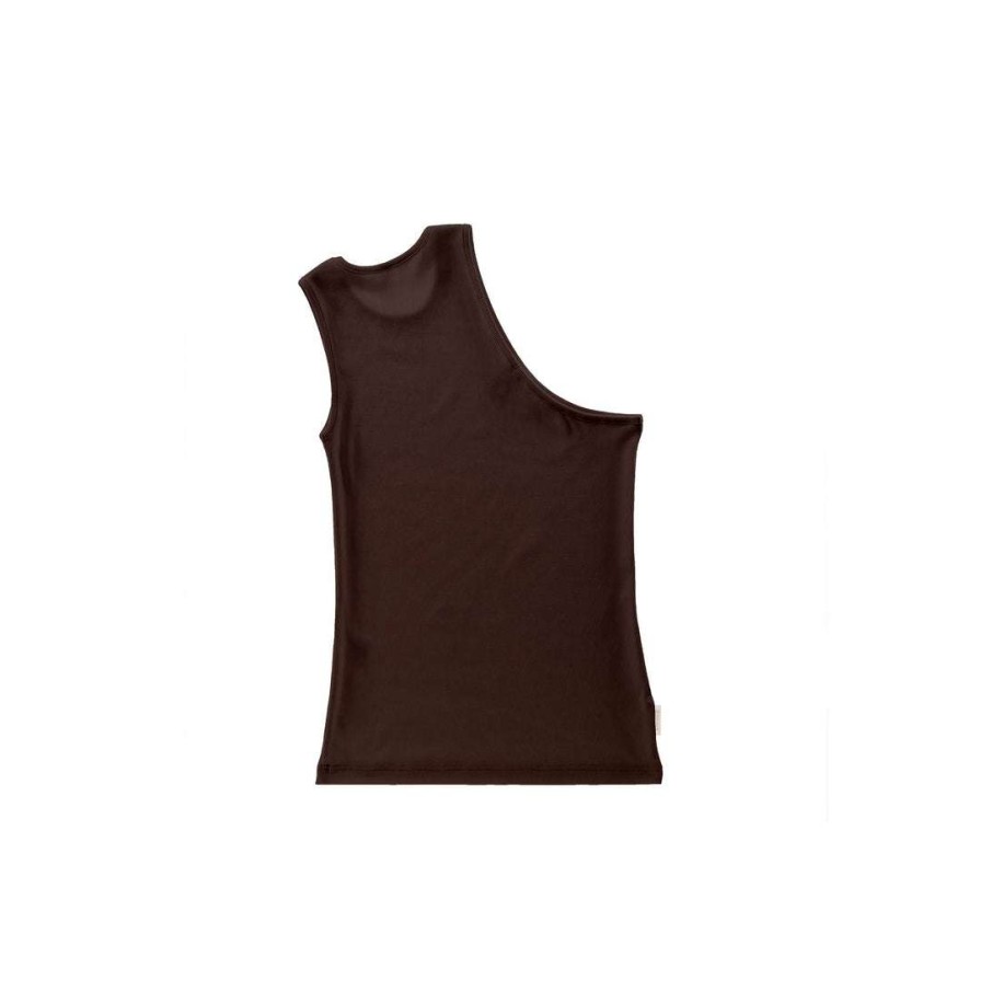 Apparel * | Discount Telfar Rib Knits Half Tank Chocolate