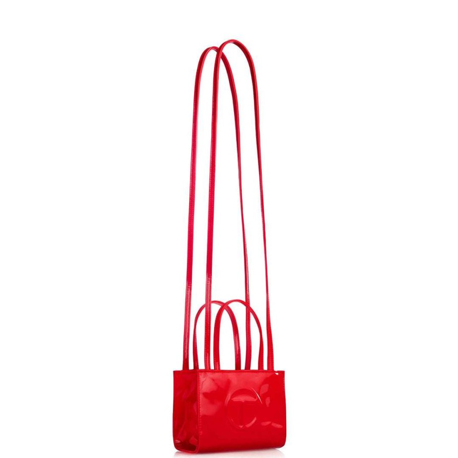 Bags * | Deals Telfar Small Red Patent Shopping Bag Patent Shoppers