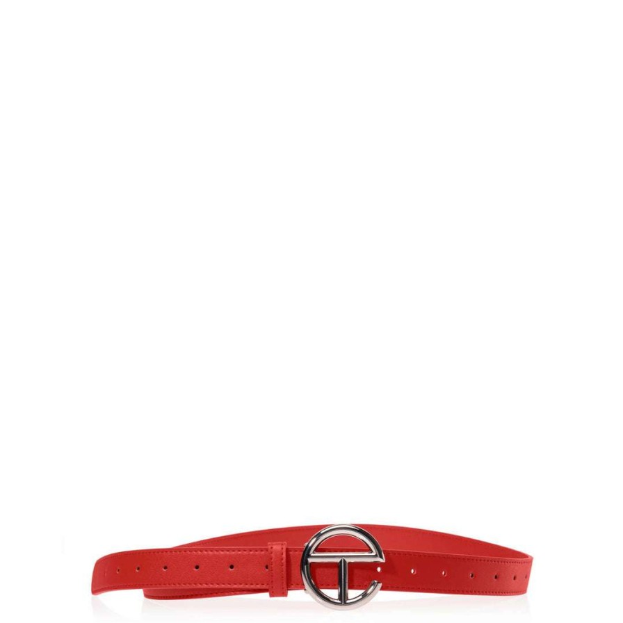 Accessories * | Hot Sale Telfar Hats + Belts Logo Belt Silver/Red