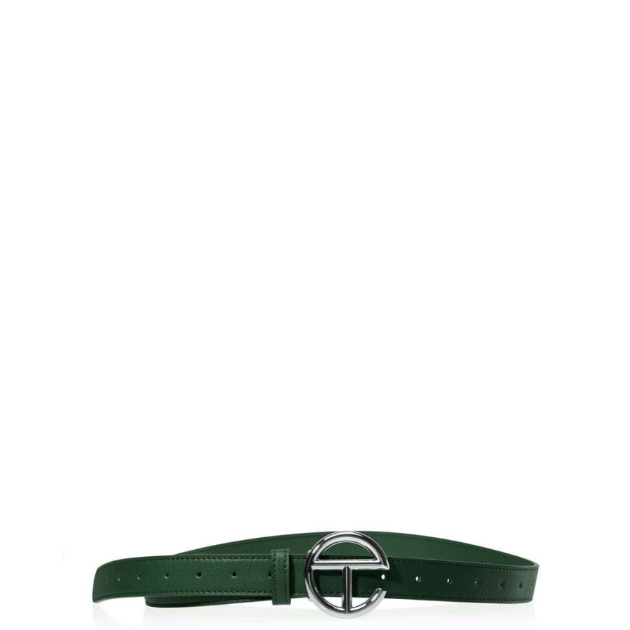 Accessories * | New Telfar Logo Belt Silver/Dark Olive