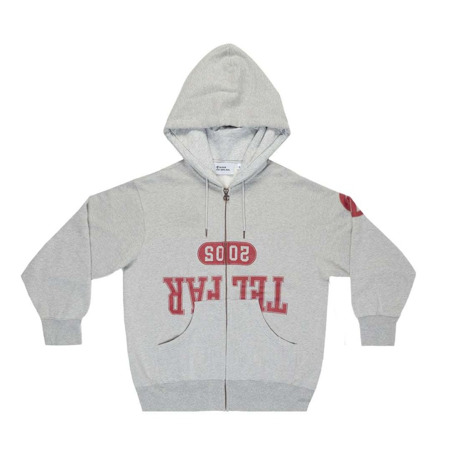 Apparel * | Coupon Telfar Zip-Up Hoodie Heather Grey Hoodies + Sweats