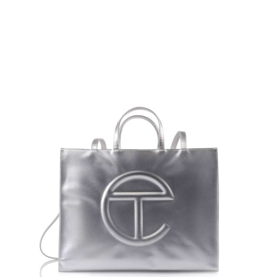 Bags * | Discount Telfar Large Silver Shopping Bag