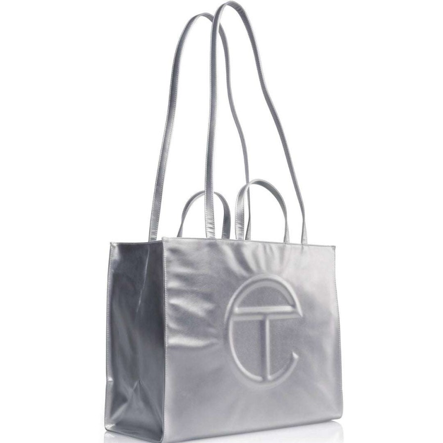 Bags * | Discount Telfar Large Silver Shopping Bag