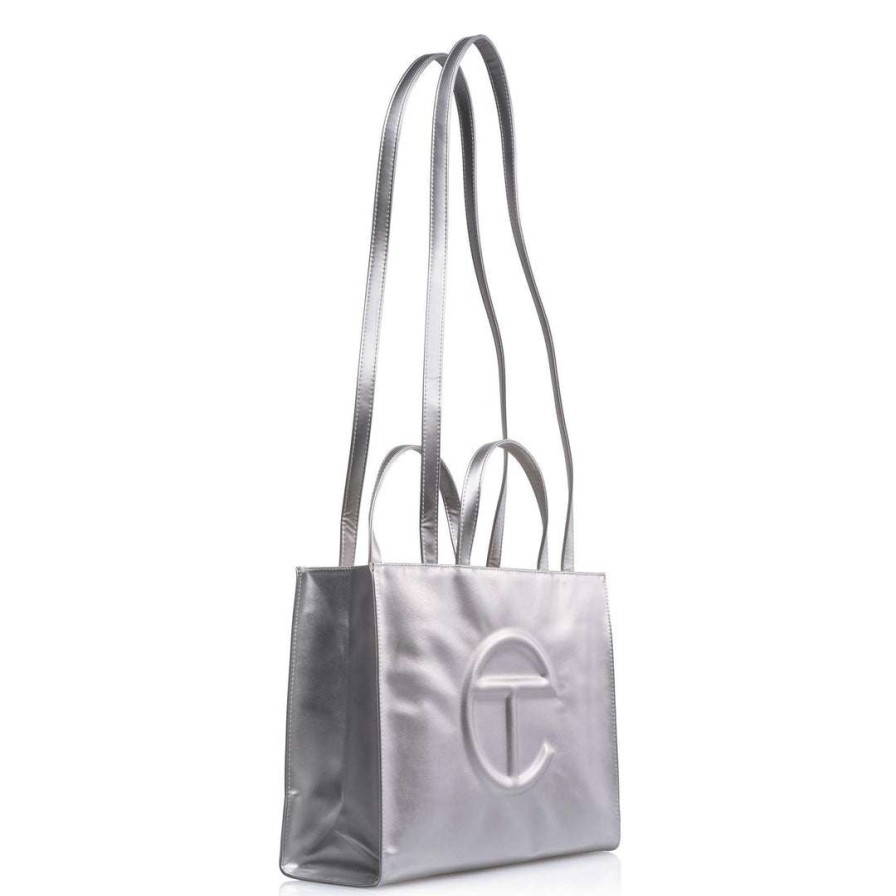 Bags * | Brand New Telfar Shopping Bags Medium Silver Shopping Bag