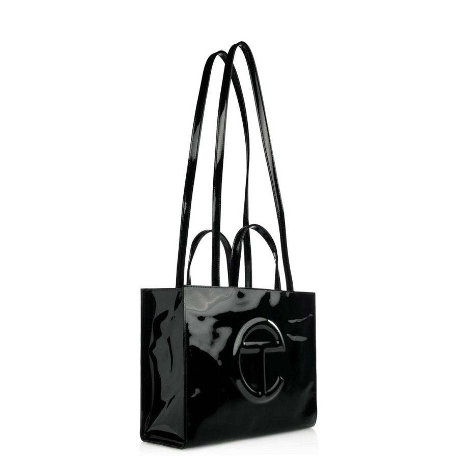 Bags * | Best Deal Telfar Medium Black Patent Shopping Bag Patent Shoppers