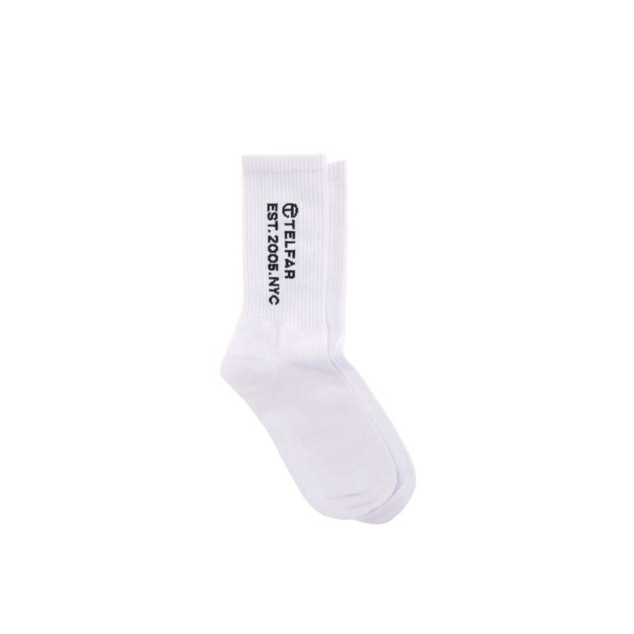 Accessories * | Discount Telfar Est. 2005 Logo Socks White